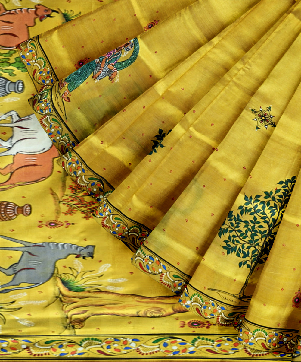 Yellow multicolour silk handloom sambalpuri saree