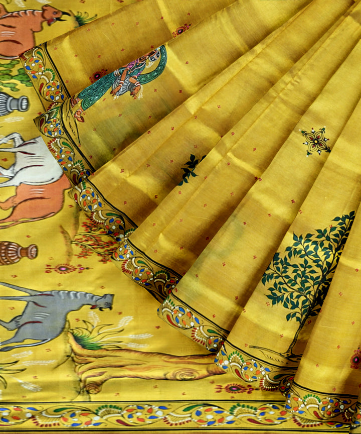 Yellow multicolour silk handloom sambalpuri saree