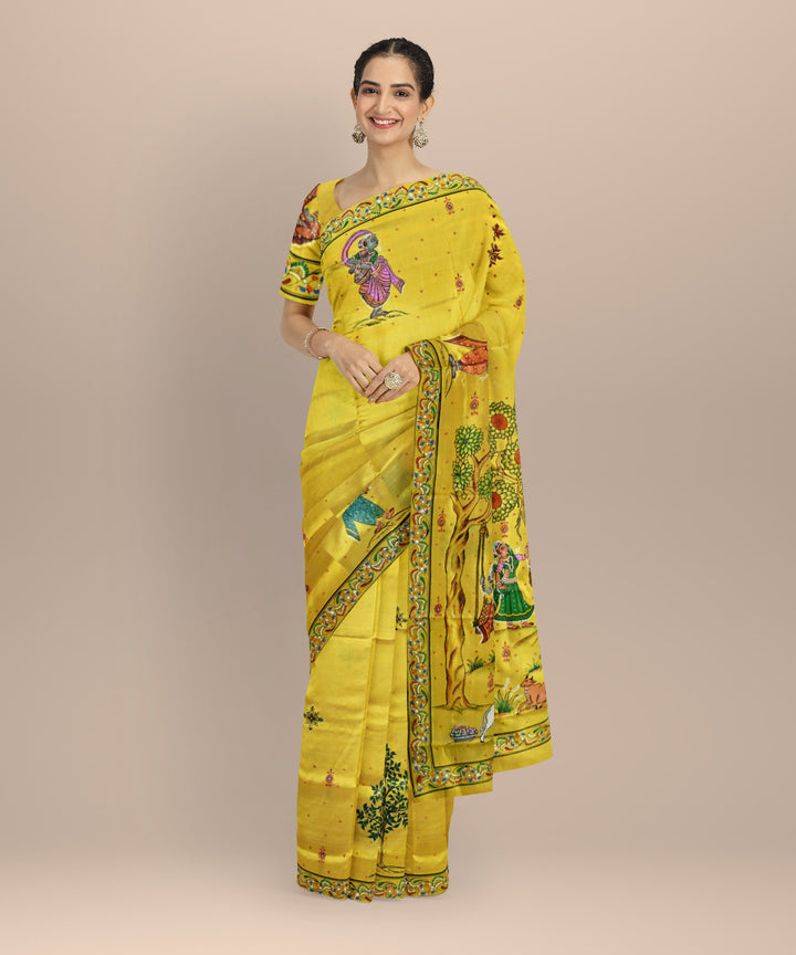 Yellow multicolour silk handloom sambalpuri saree