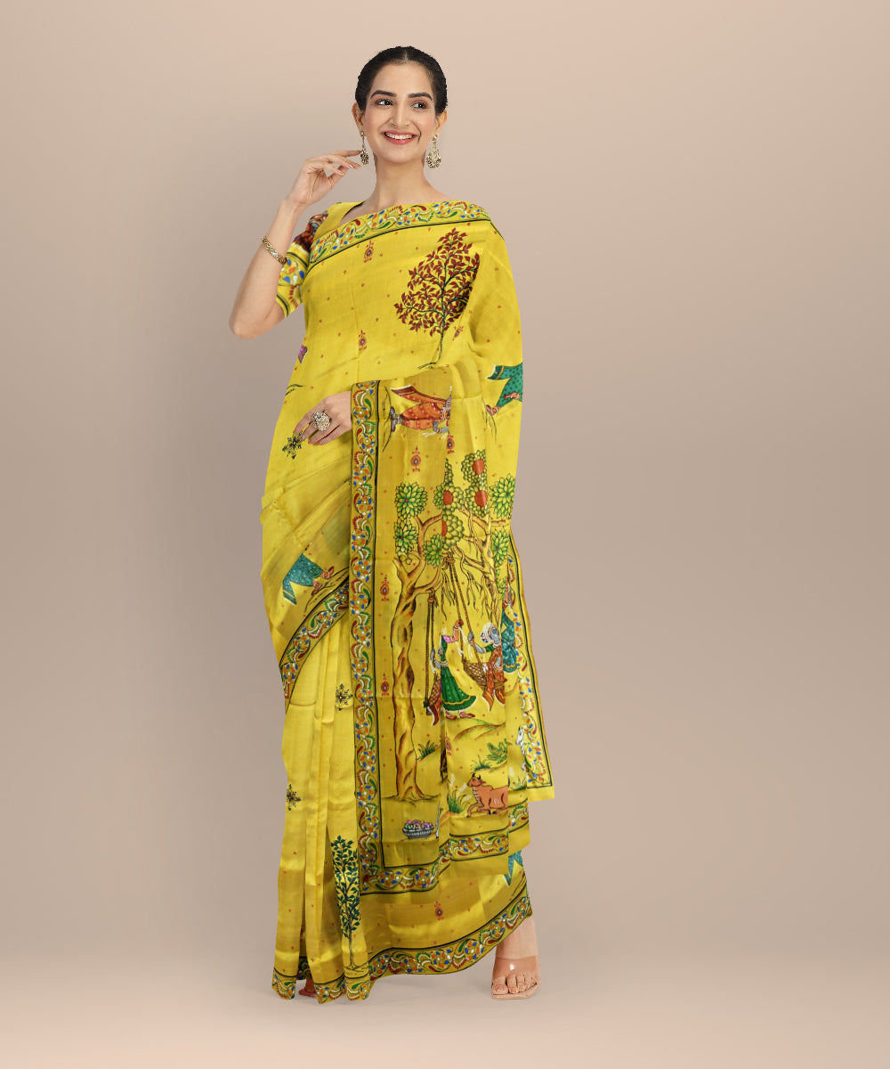 Yellow multicolour silk handloom sambalpuri saree