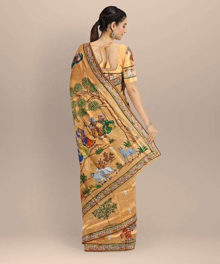 Beige atomic tangerine silk handloom tussar saree