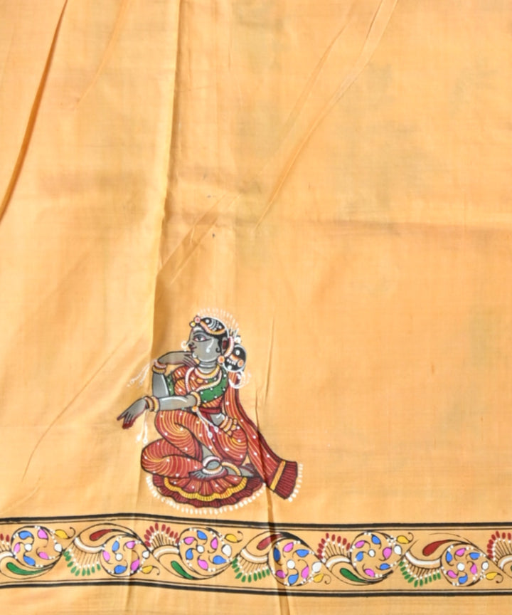 Beige atomic tangerine silk handloom tussar saree