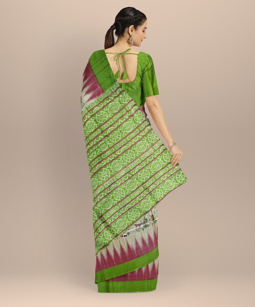 Cream multicolour Tussar silk handloom saree