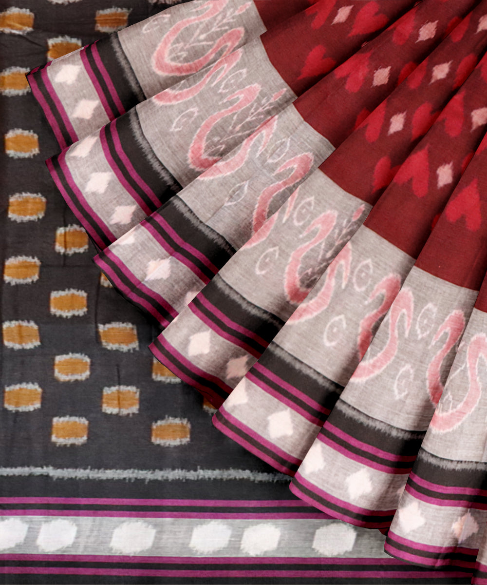 Falu red black cotton handloom nuapatna saree