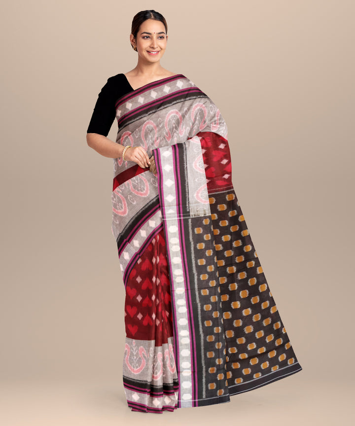 Falu red black cotton handloom nuapatna saree