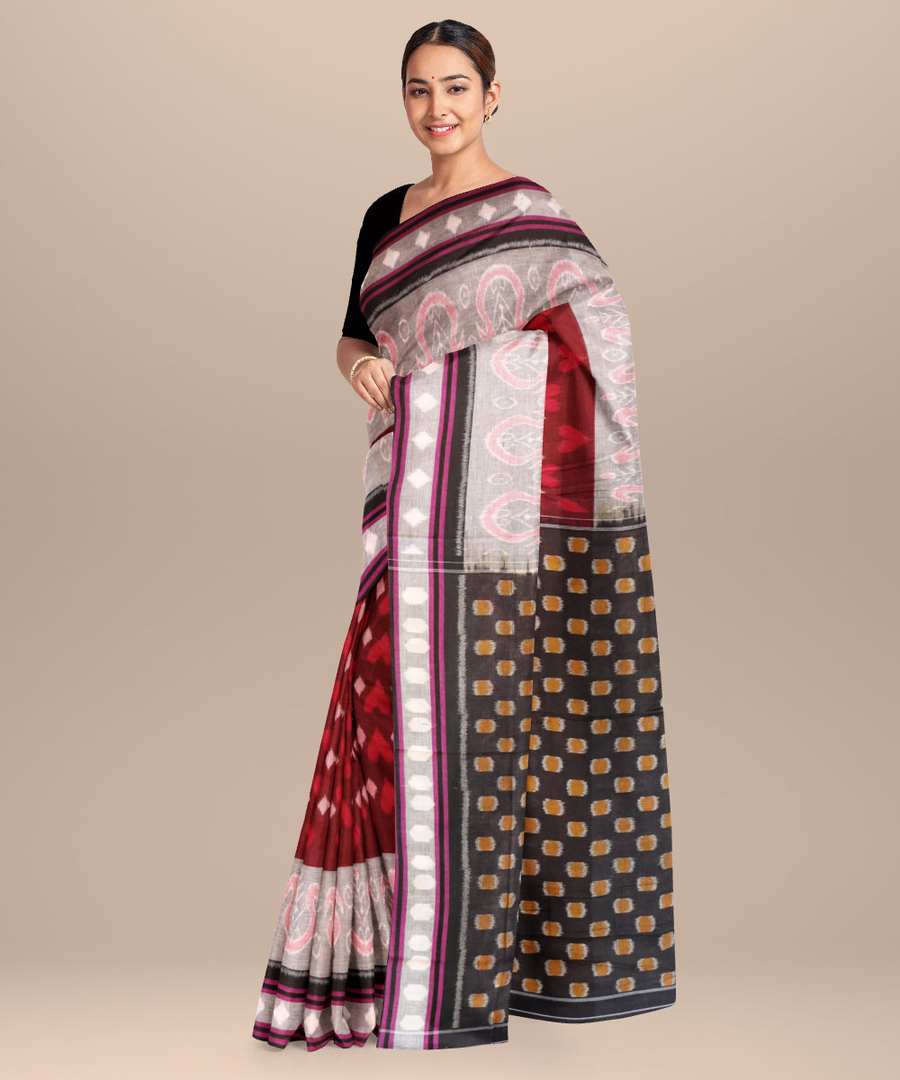 Falu red black cotton handloom nuapatna saree