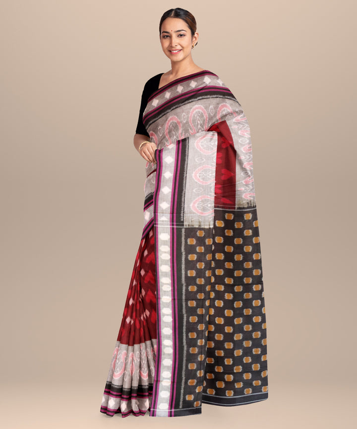 Falu red black cotton handloom nuapatna saree
