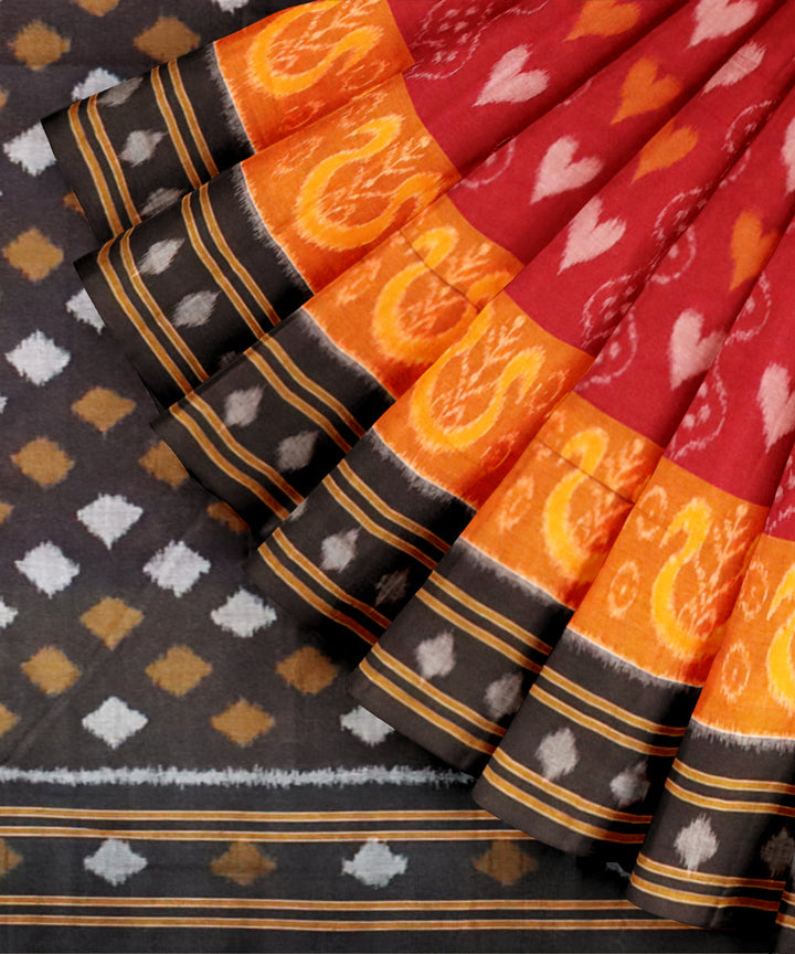 Falu red yellow black cotton handloom nuapatna saree