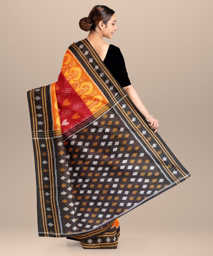 Falu red yellow black cotton handloom nuapatna saree