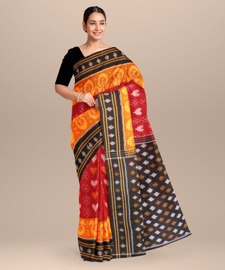 Falu red yellow black cotton handloom nuapatna saree