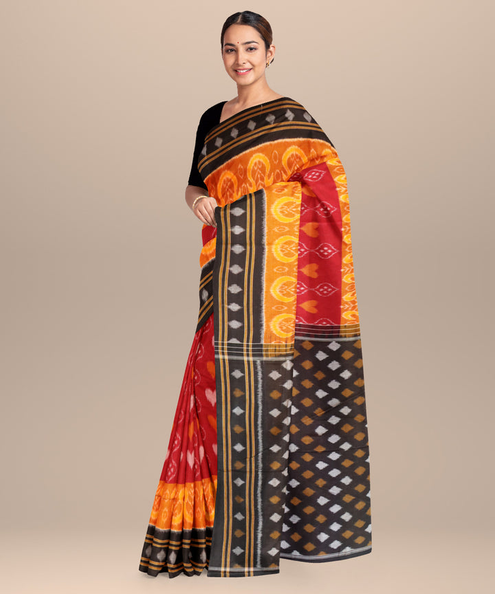 Falu red yellow black cotton handloom nuapatna saree