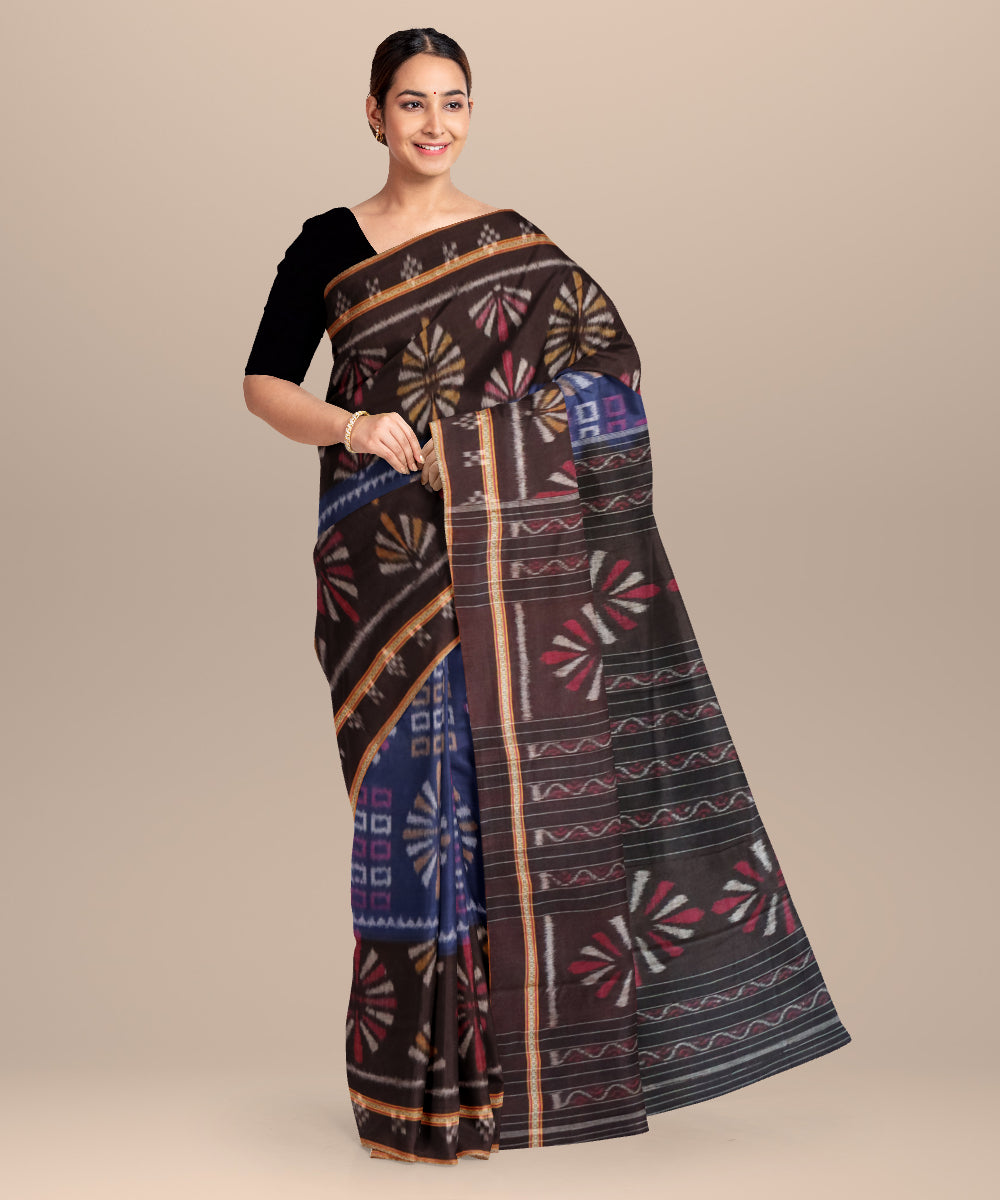 Egyptian blue black cotton handloom nuapatna saree