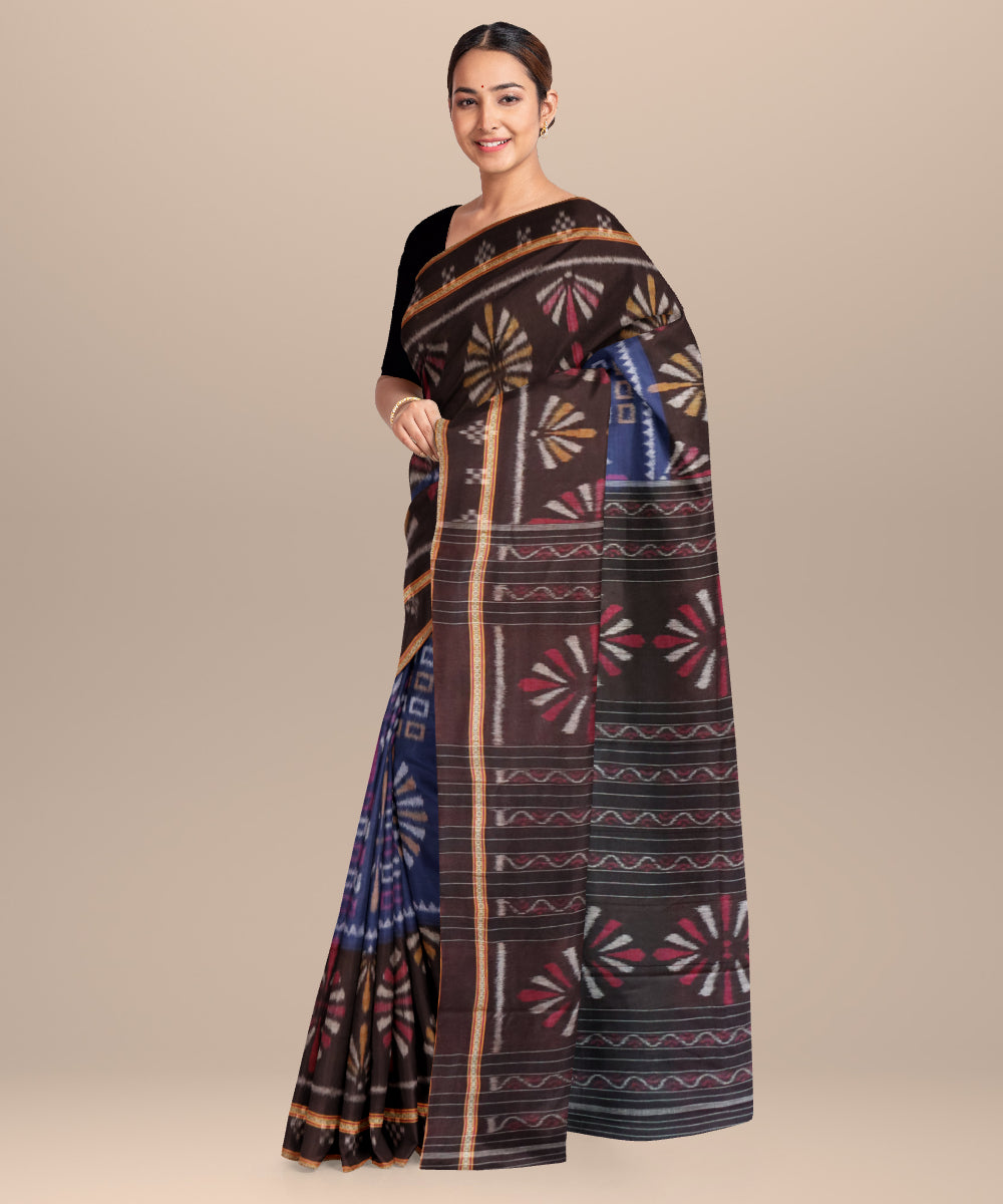 Egyptian blue black cotton handloom nuapatna saree
