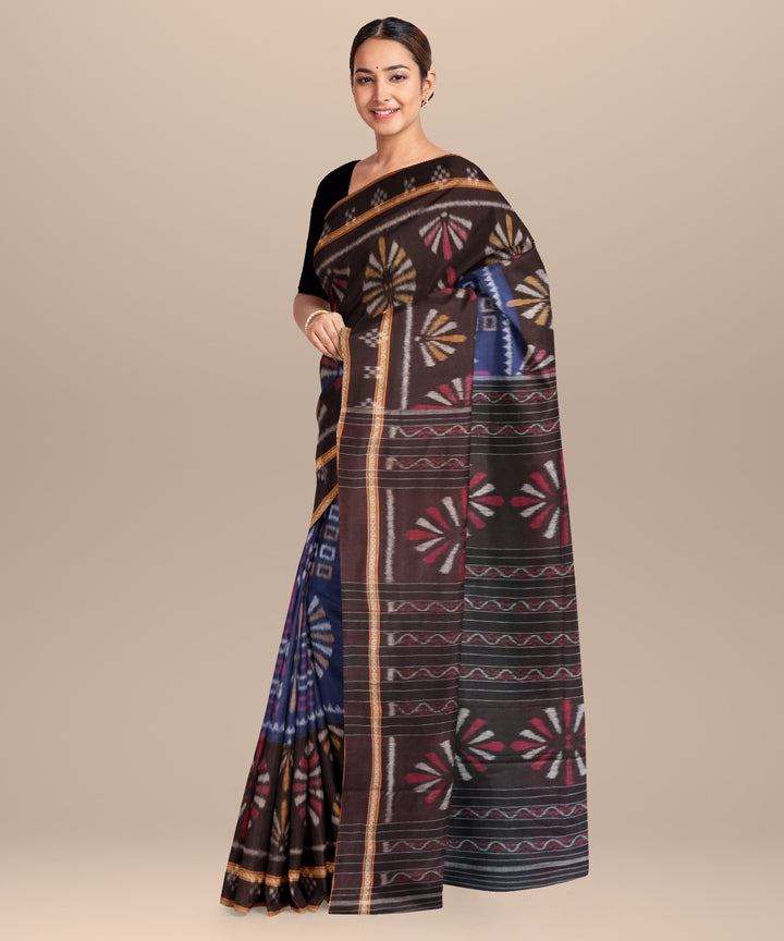 Egyptian blue black cotton handloom nuapatna saree