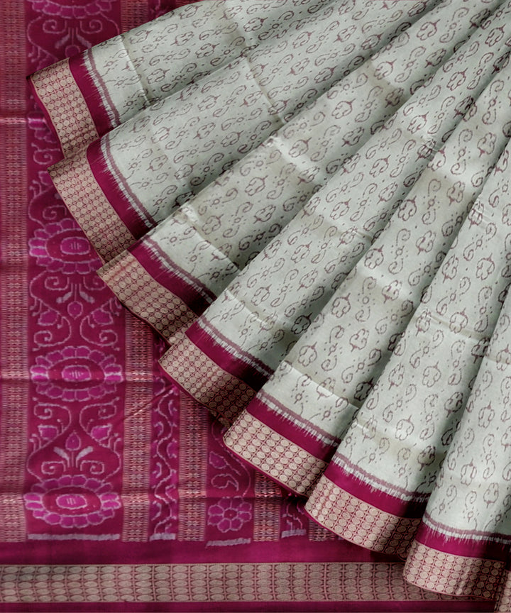 White deep cerise silk handloom sambalpuri saree