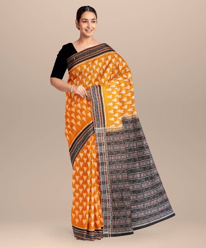 Bronze yellow black cotton handloom nuapatna saree