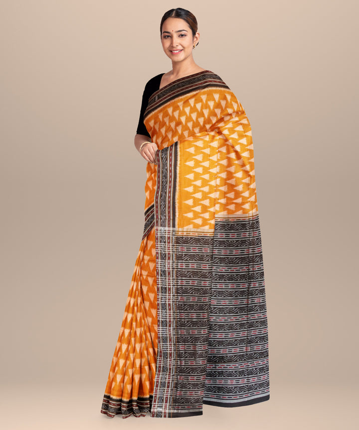 Bronze yellow black cotton handloom nuapatna saree