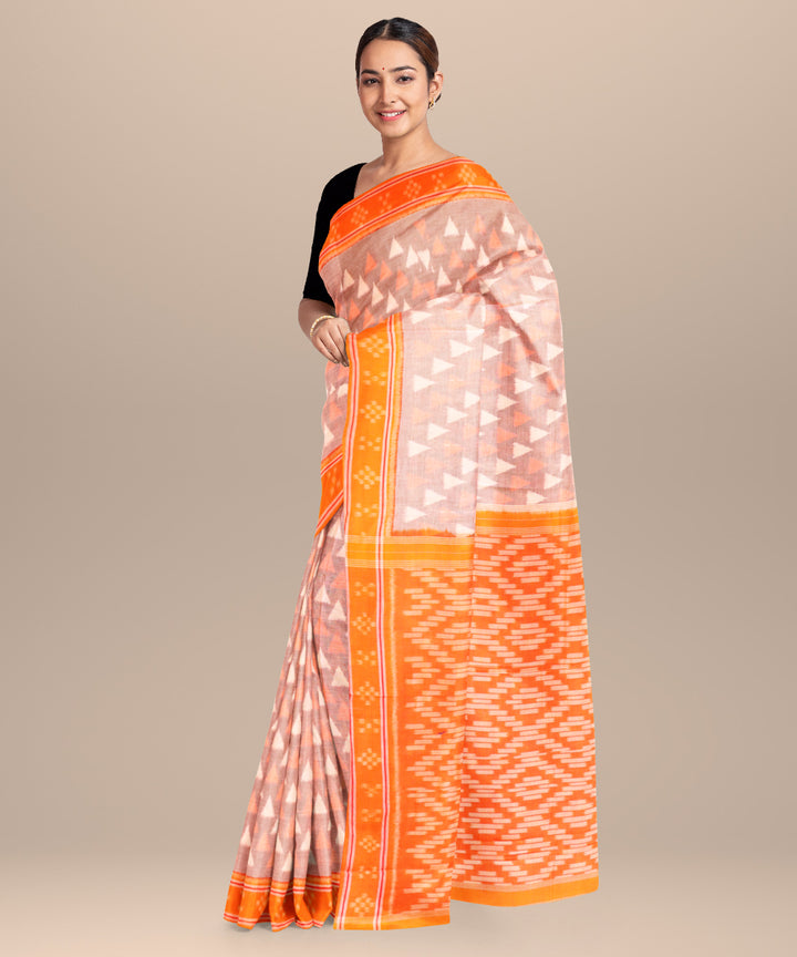 Bazar yellow dark orange cotton handloom nuapatna saree