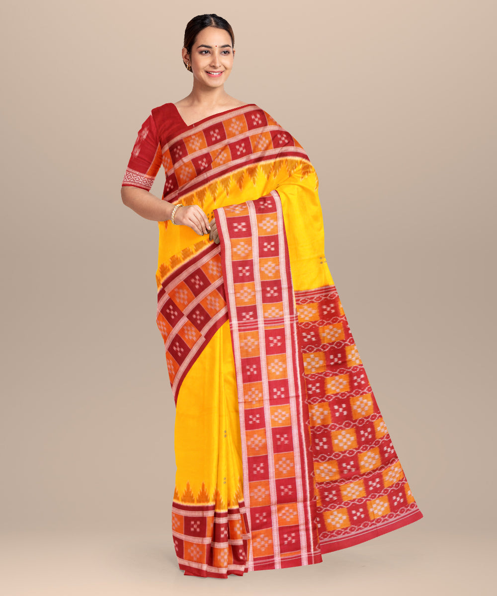 Orange barn red cotton handloom nuapatna saree