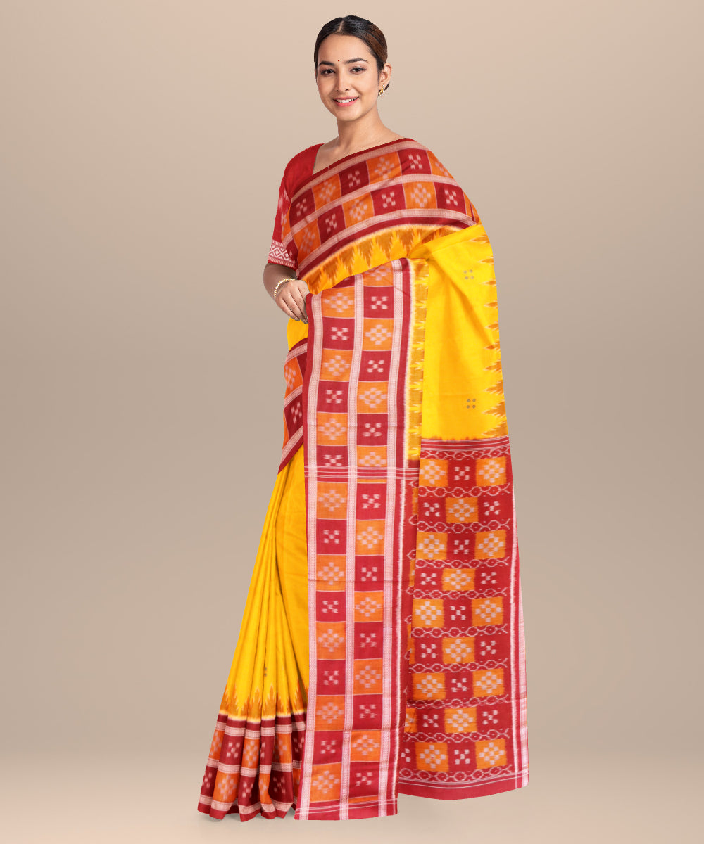 Orange barn red cotton handloom nuapatna saree
