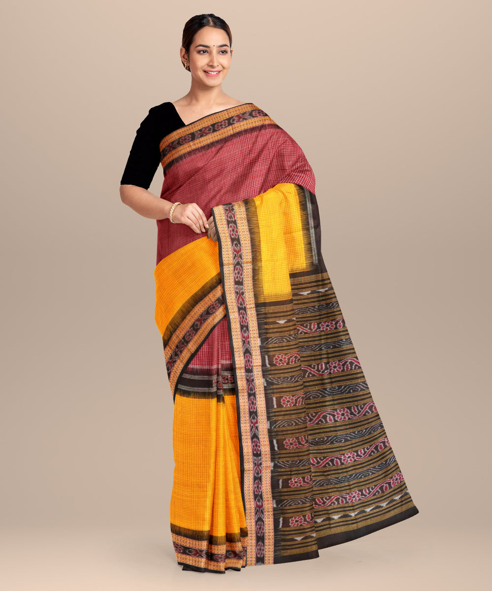 Multicolor black handloom nuapatna cotton saree