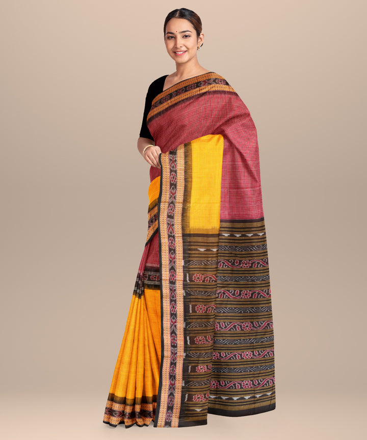 Multicolor black handloom nuapatna cotton saree