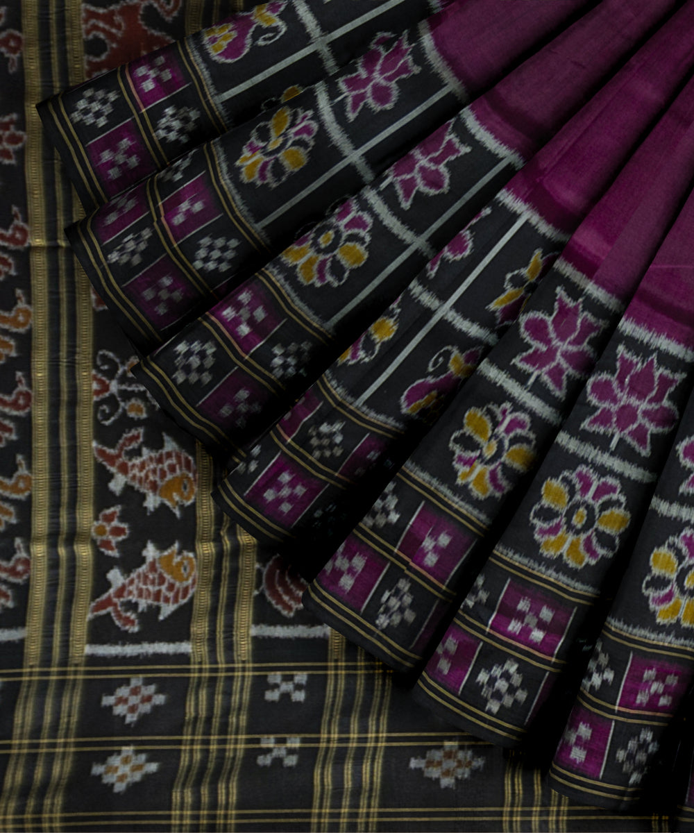 Purple black silk handloom khandua saree