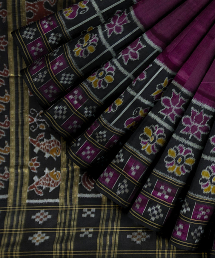 Purple black silk handloom khandua saree