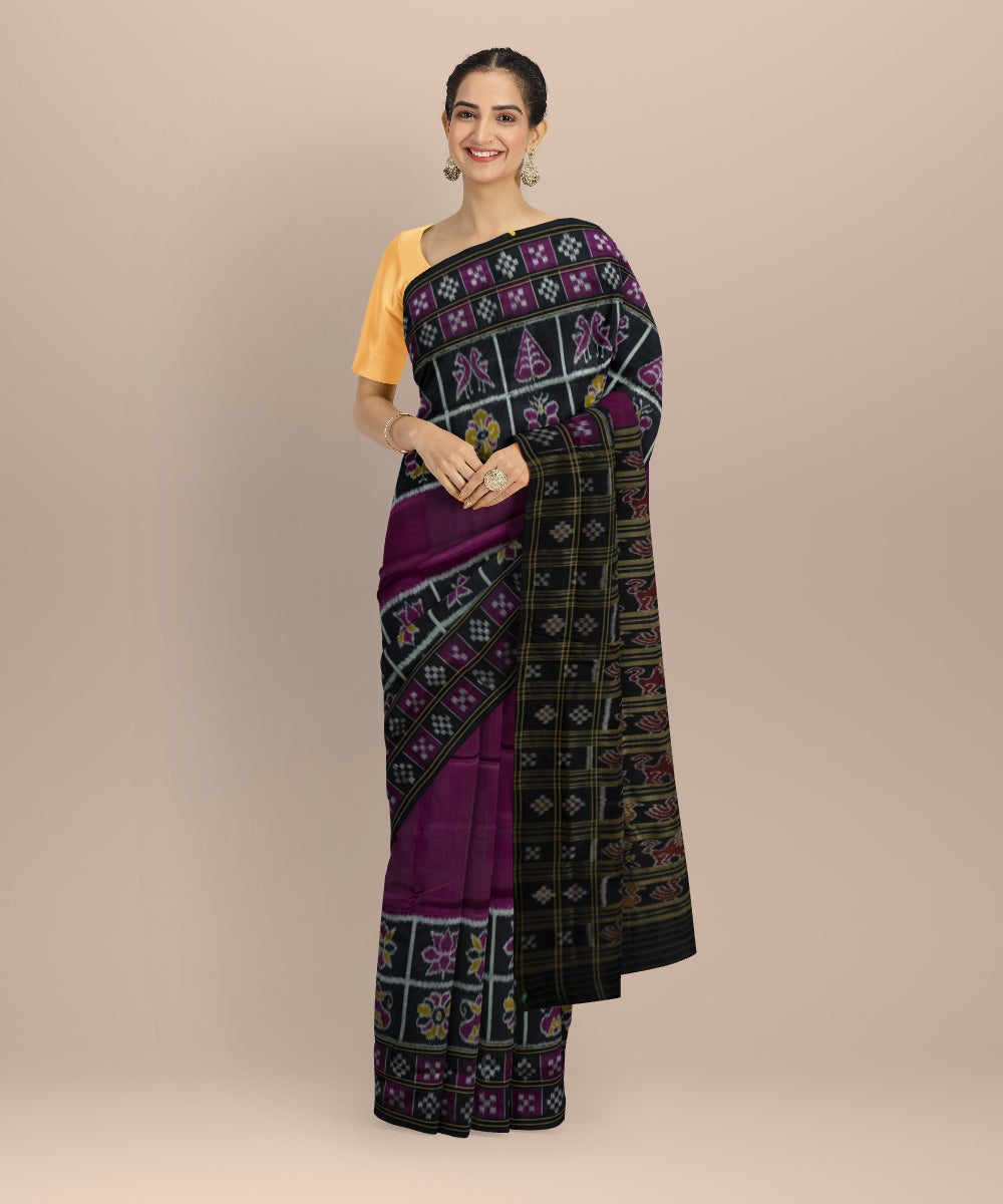 Purple black silk handloom khandua saree