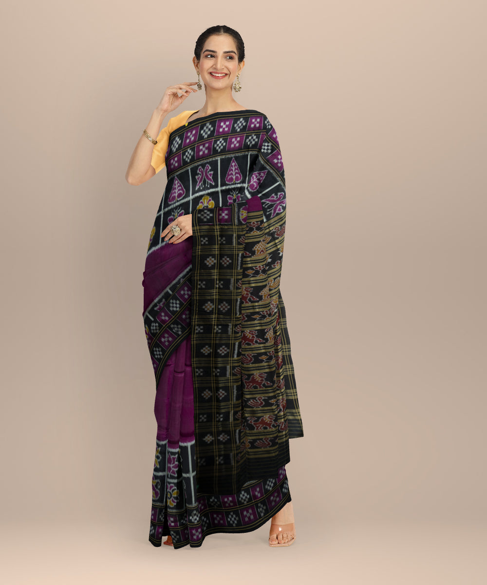 Purple black silk handloom khandua saree