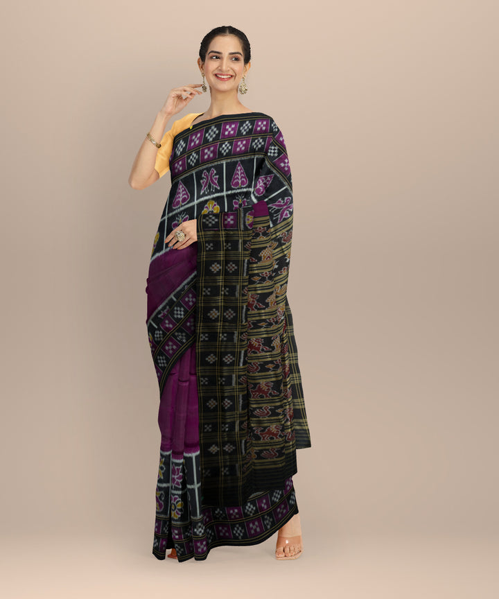 Purple black silk handloom khandua saree