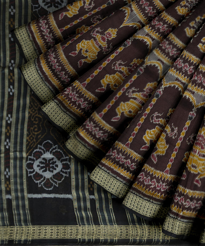 Brown black silk handloom khandua saree