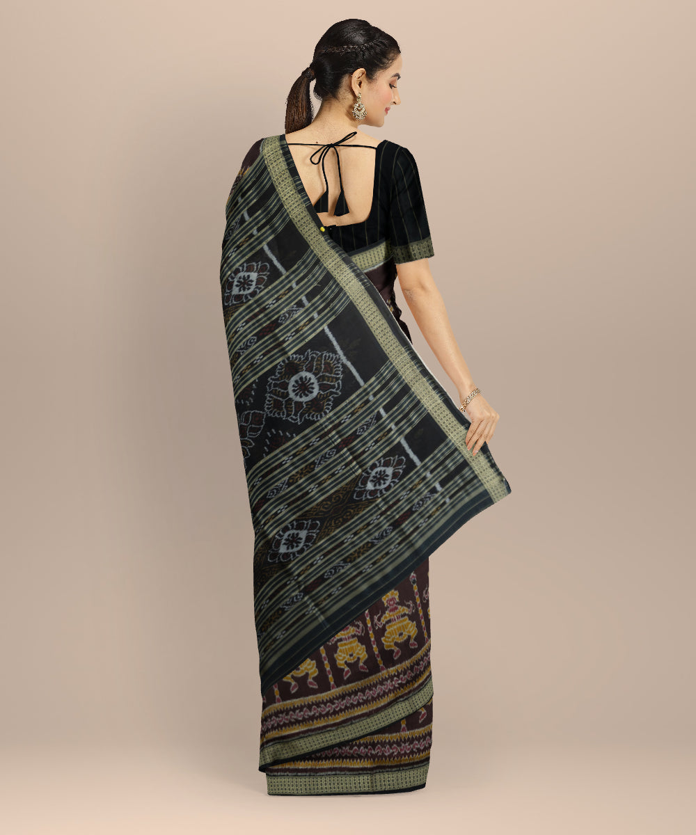 Brown black silk handloom khandua saree
