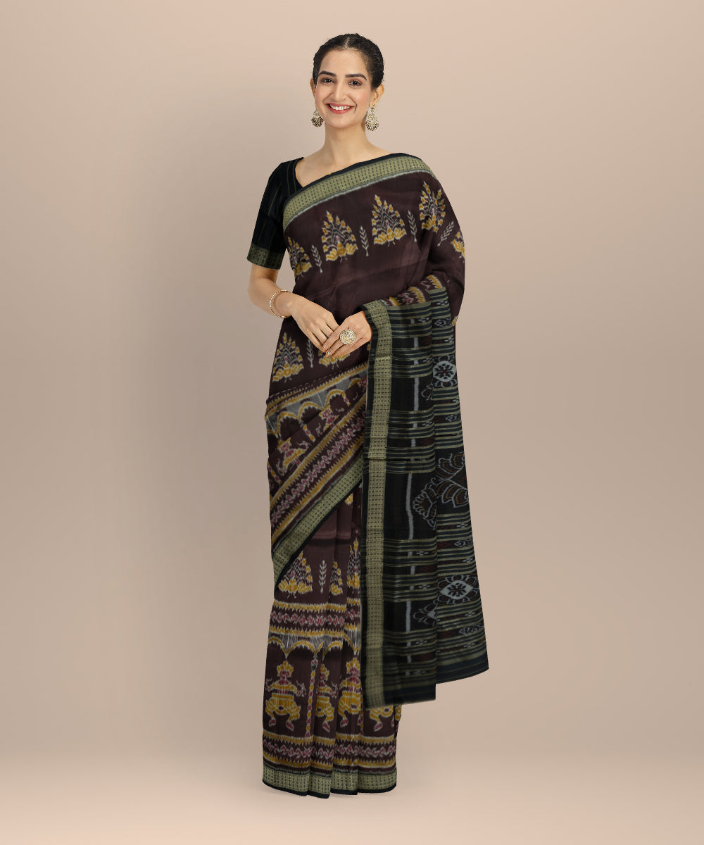 Brown black silk handloom khandua saree