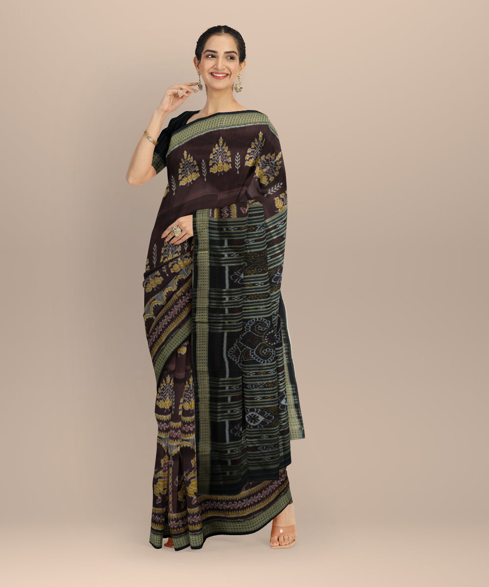 Brown black silk handloom khandua saree