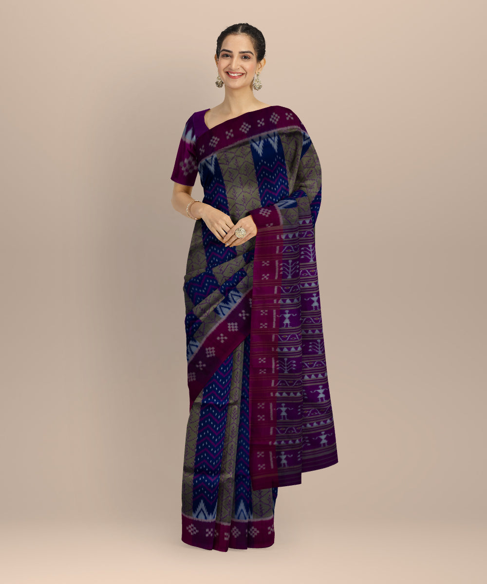 Multicolor byzantine silk handloom khandua saree