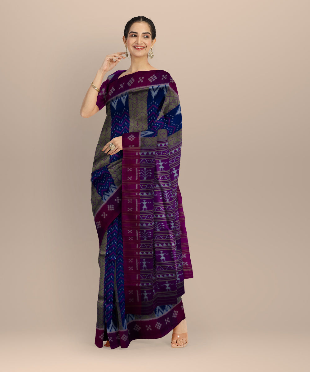 Multicolor byzantine silk handloom khandua saree