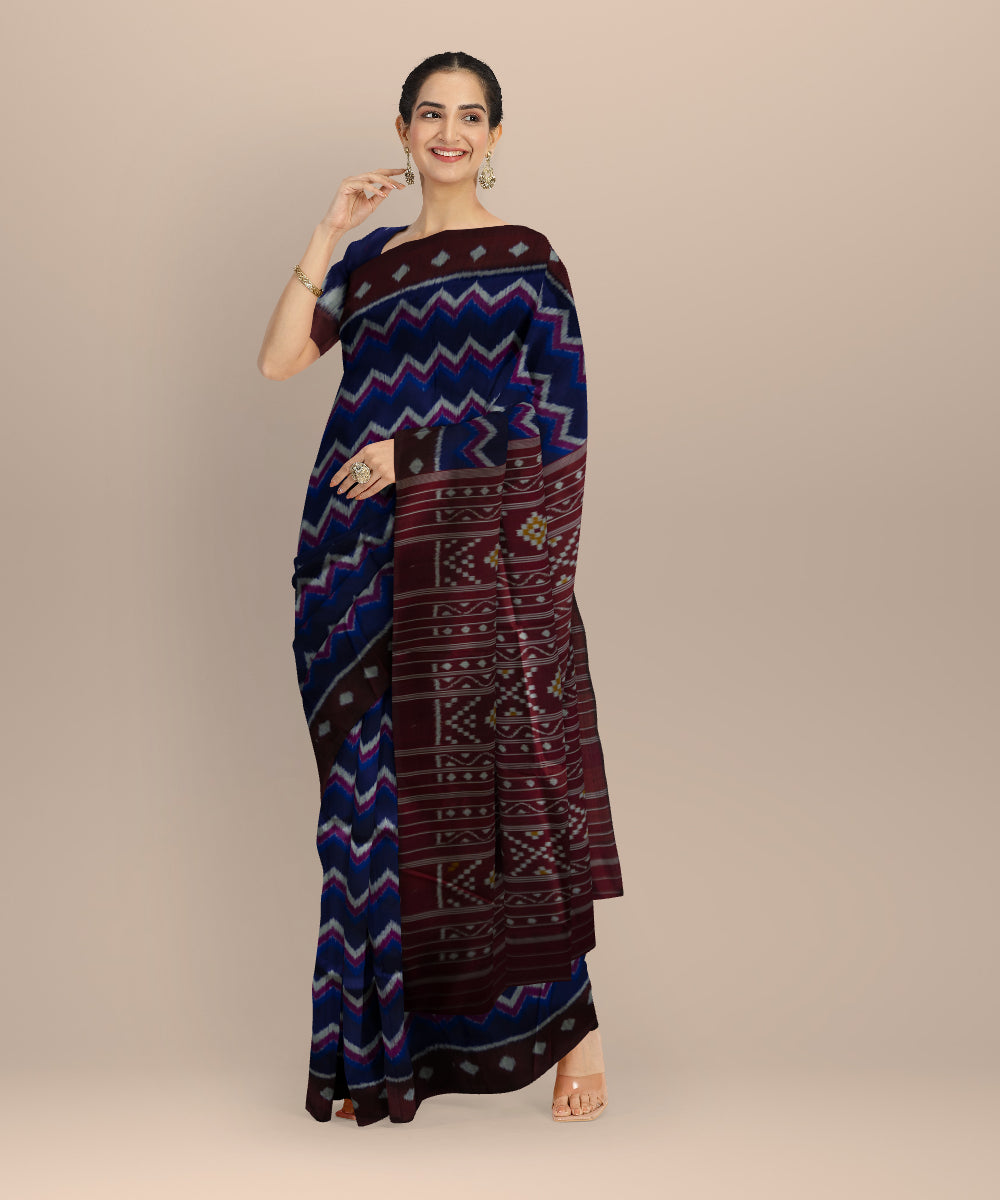 Sky blue claret silk handloom khandua saree