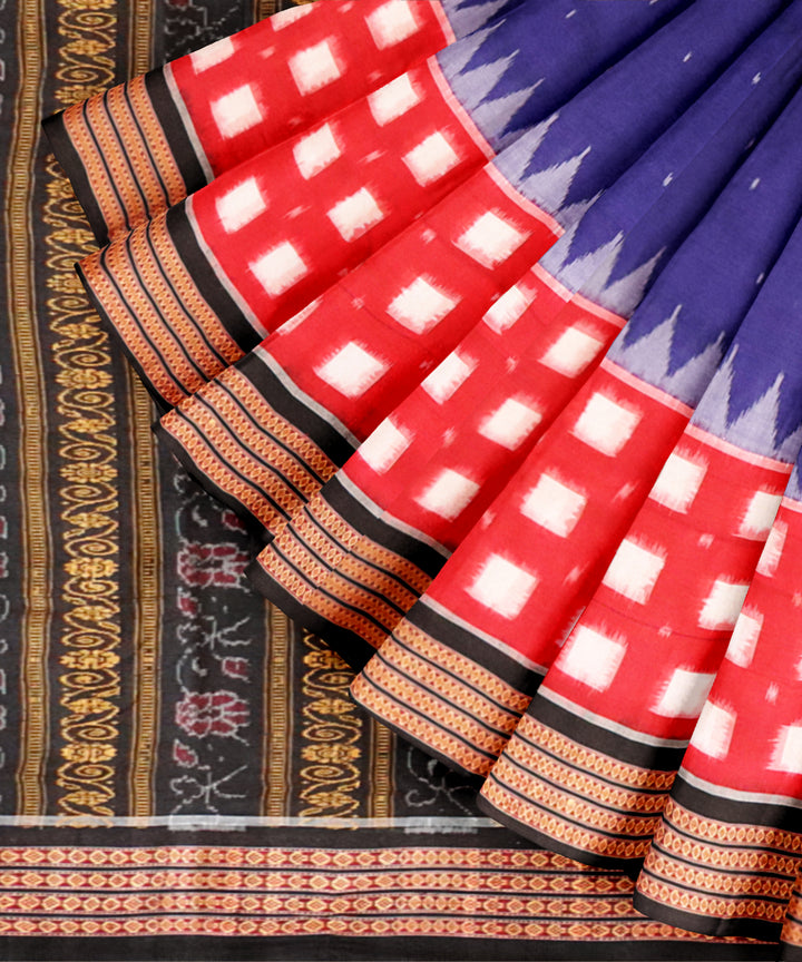 Magenta violet black cotton handloom sambalpuri saree