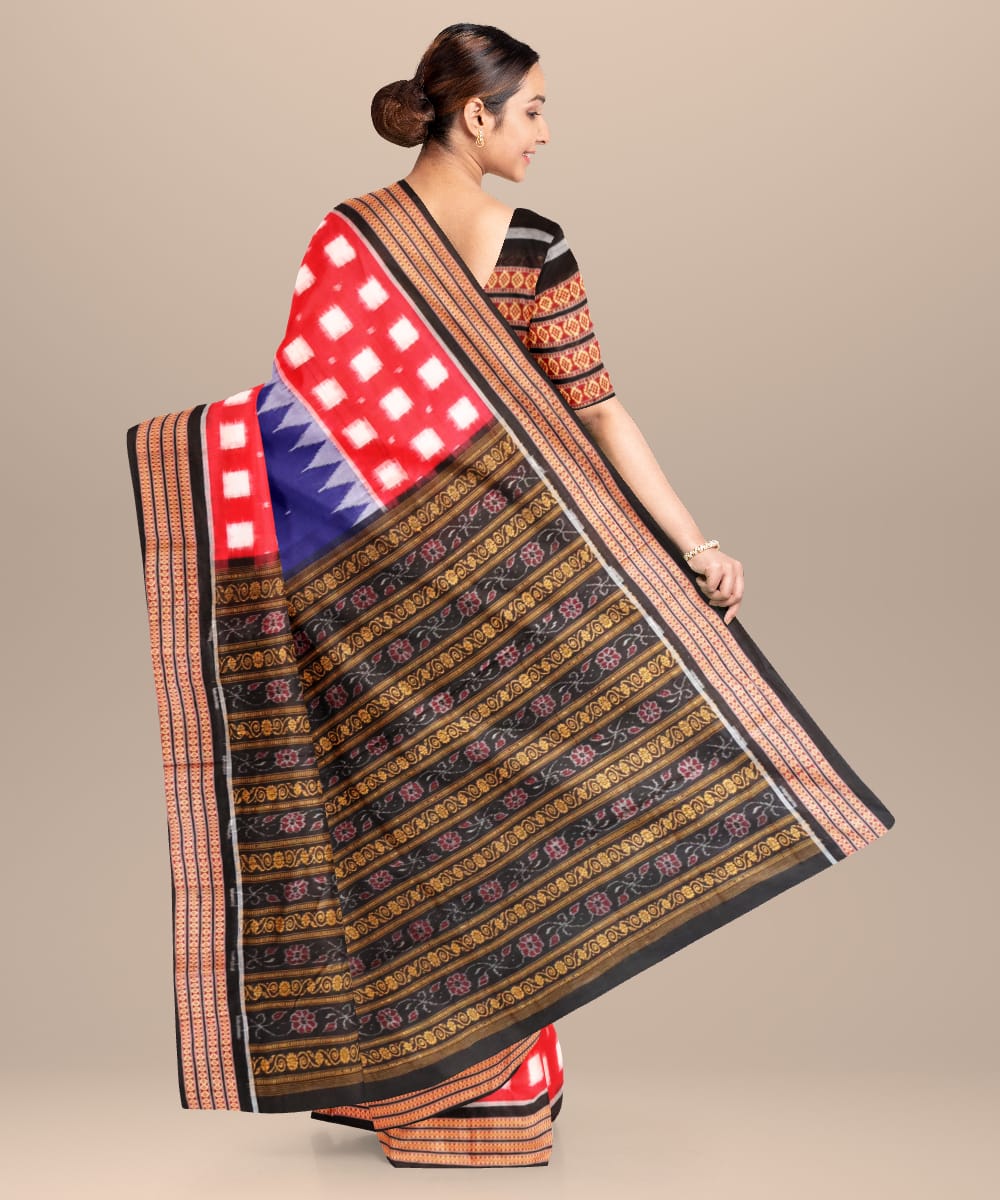 Magenta violet black cotton handloom sambalpuri saree