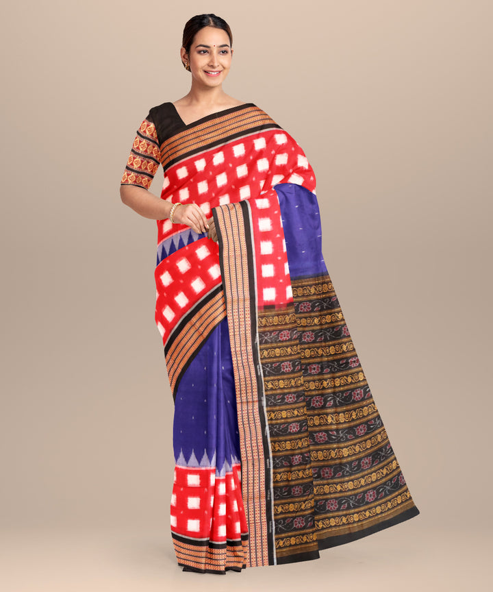 Magenta violet black cotton handloom sambalpuri saree