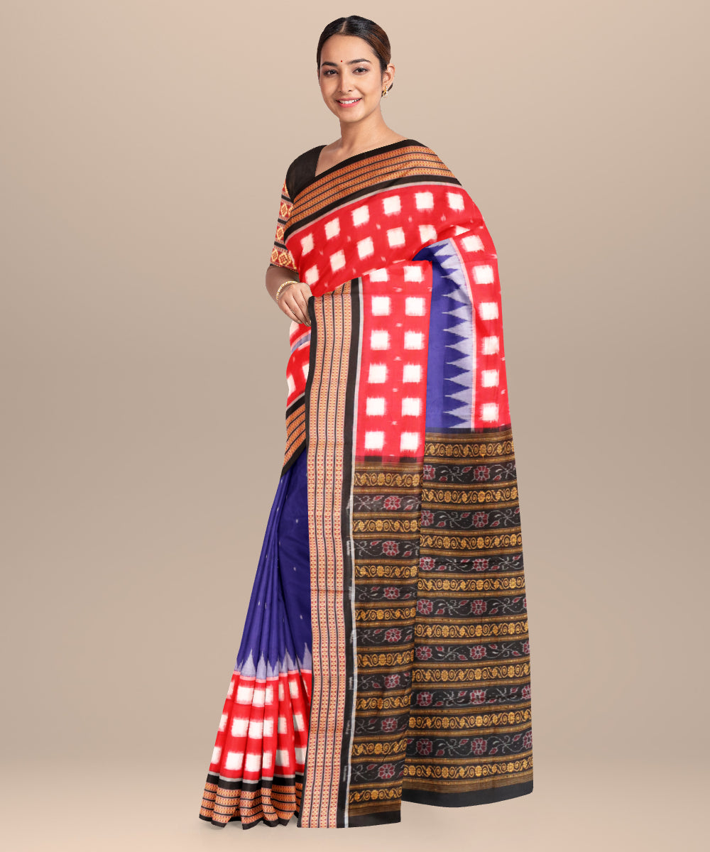 Magenta violet black cotton handloom sambalpuri saree