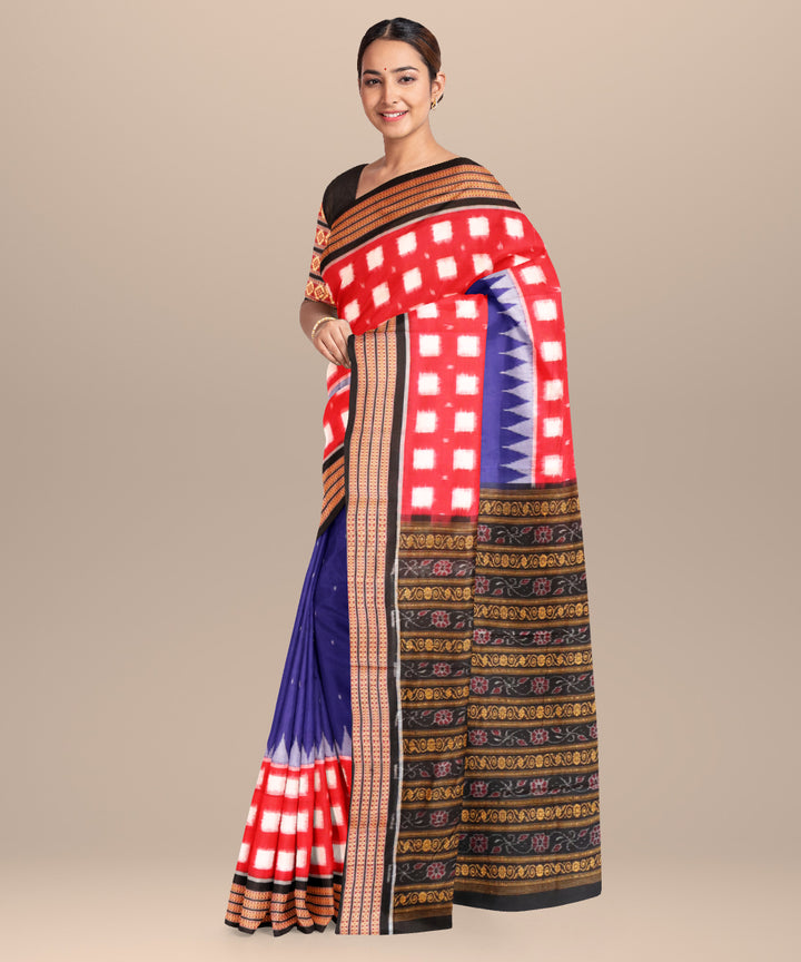 Magenta violet black cotton handloom sambalpuri saree