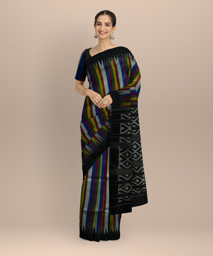 Multicolor black handloom khandua silk saree