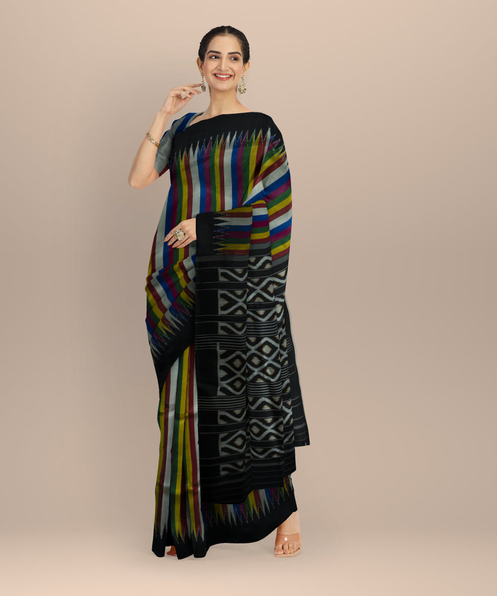 Multicolor black handloom khandua silk saree