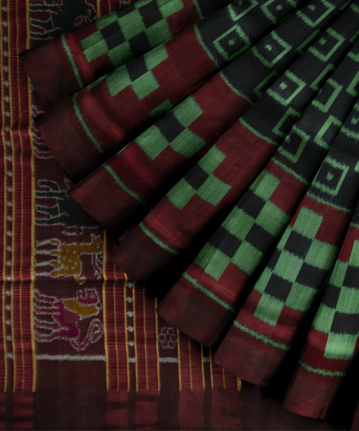 Black claret silk handloom khandua saree
