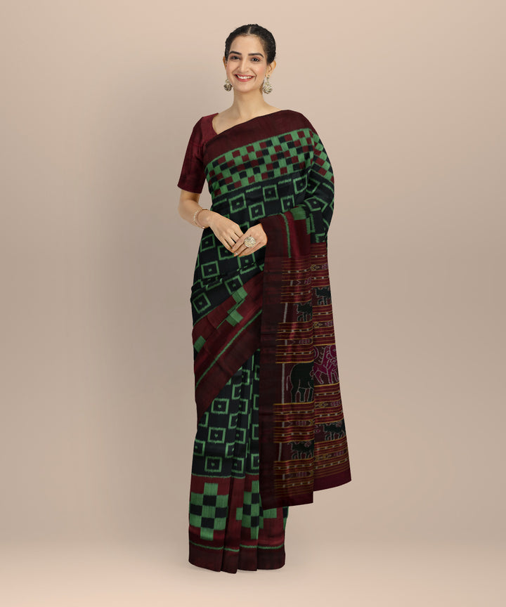Black claret silk handloom khandua saree