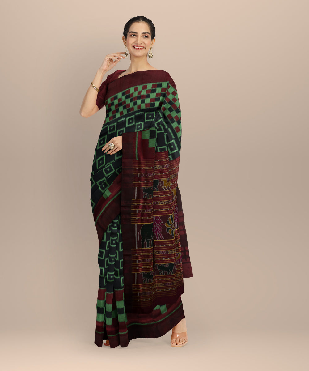 Black claret silk handloom khandua saree