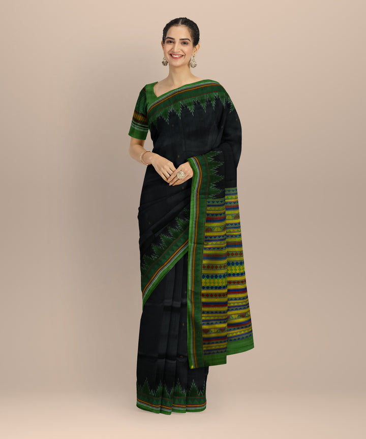 Black forest green silk handloom khandua saree