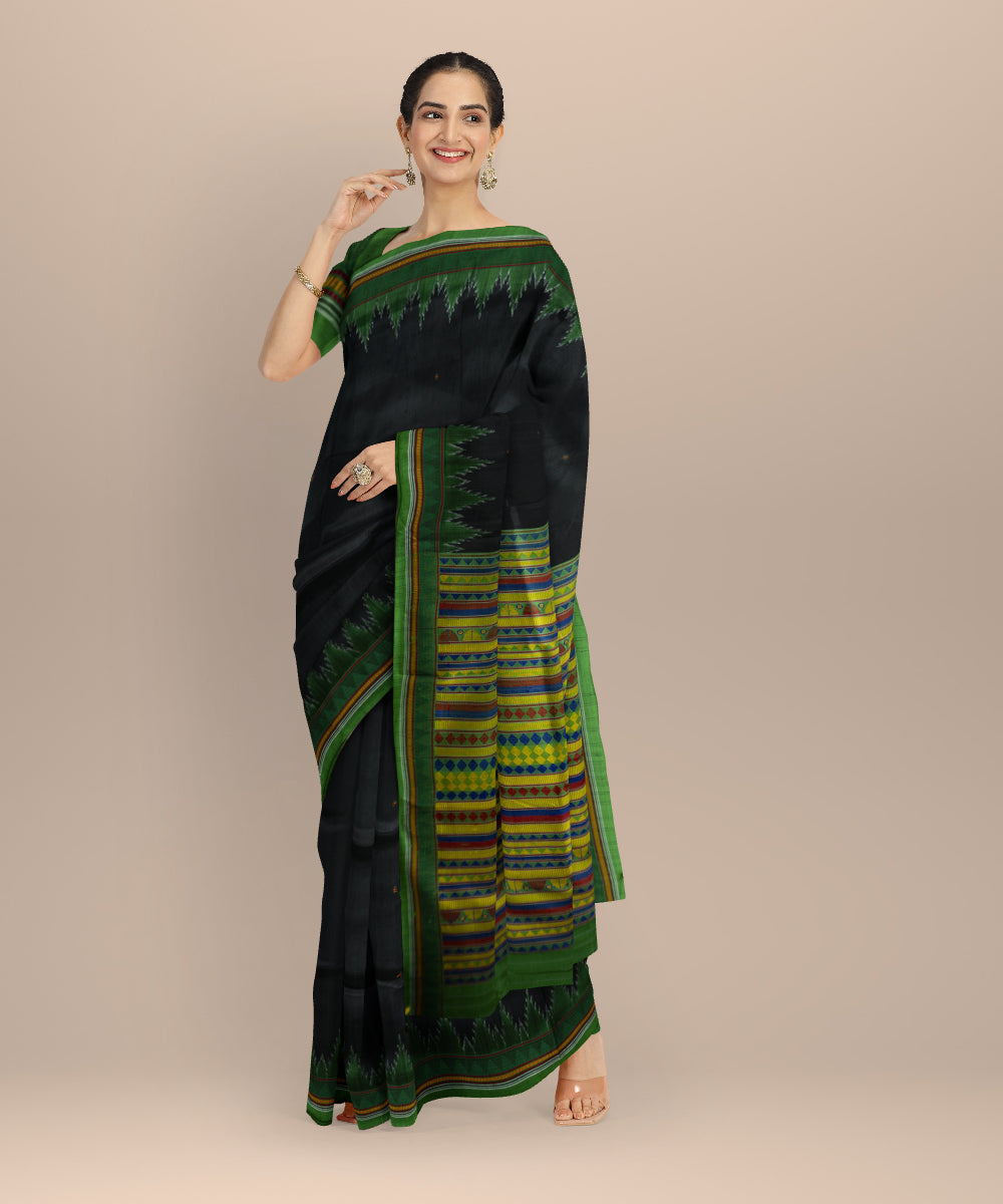 Black forest green silk handloom khandua saree